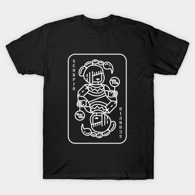 Scorpio Zodiac horoscope line art playing card style T-Shirt by Shankara